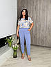 Жіночий літній зручний костюм: блузка з принтом тай-дай і штани однотон з кишенями, батал великі розміри, фото 10