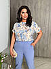 Жіночий літній зручний костюм: блузка з принтом тай-дай і штани однотон з кишенями, батал великі розміри, фото 8