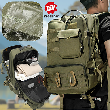 Армійський Рюкзак тактичний військовий міцний оливковий 28 літрів з кишенями Водовідштовхувальний Tigernu Tactic