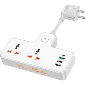Мережевий подовжувач Hoco AC12 Reise 2-Position Expansion Socket (PD30W/1C3A) White