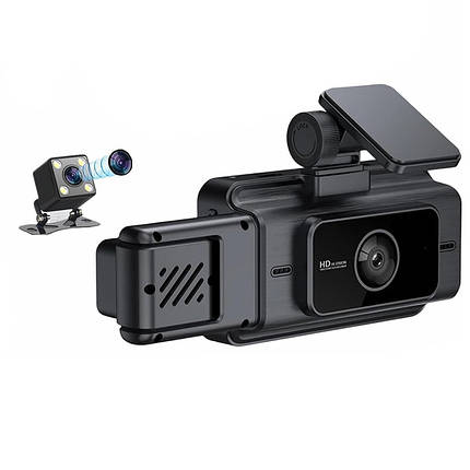 Автомобільний відеореєстратор Box DVR Lesko SV3 Black Full HD 1080P на 3 камери з камерою заднього огляду, фото 1