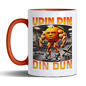 Чашка 330 мл з помаранчевою ручкою з приколом Udin Din Din Dun/ Удін дін дін дун