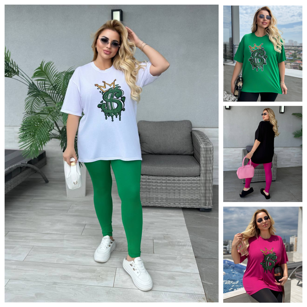 48-62 Літній жіночий костюм футболка з лосинами, фото 1