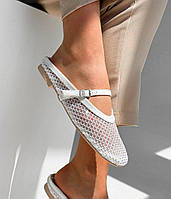 Жіночі літні мюлі шльопанці зі стразами білі екошкіра+сітка