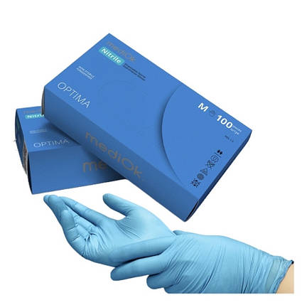 Нітрилові рукавички MediOk Nitrile Optima, блакитні, 100 шт/уп, фото 1