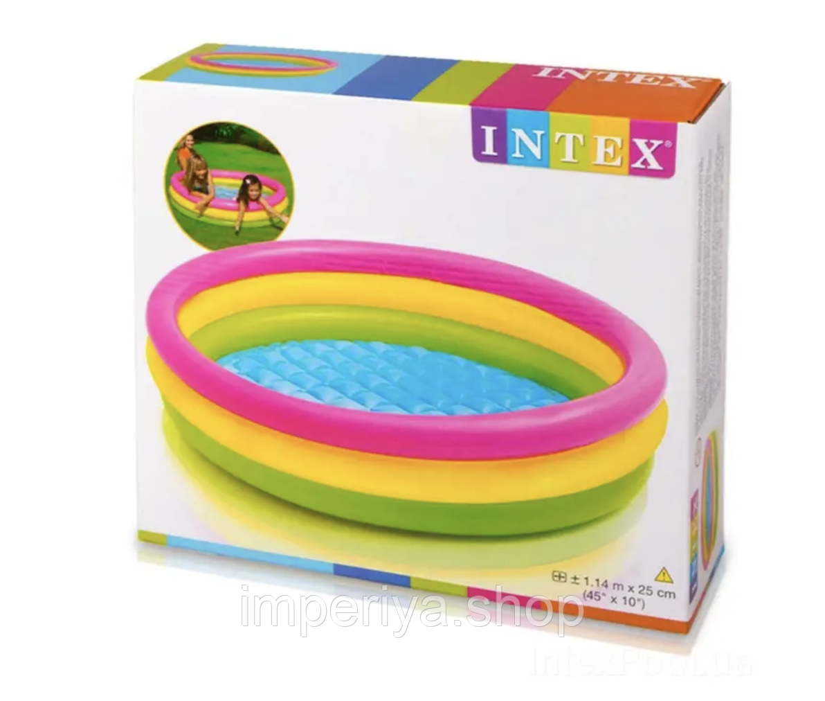 Дитячий надувний басейн з надувним дном Intex  «Веселка», 114 х 25 см, фото 1