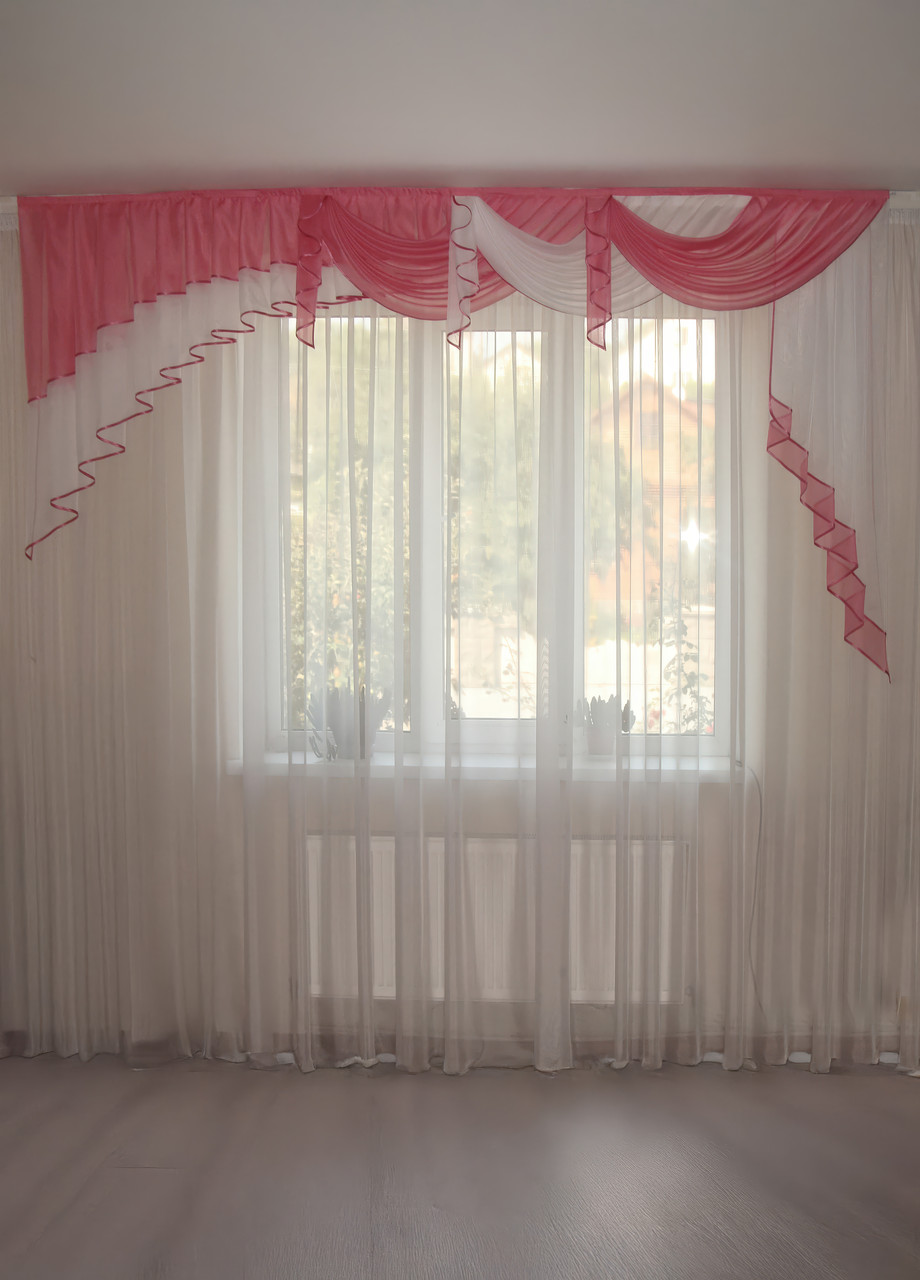 Ламбрекен Firanka Вітрила карниз 300см малиновий з білим шифон(60_1_3м), фото 1