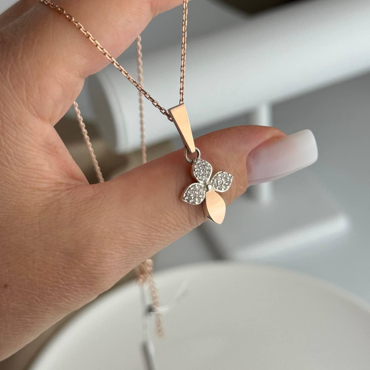 Срібний комплект з золотими вставками Кулон Ланцюжок Квітка бажань