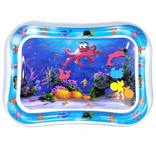 Ігровий дитячий водний розвиваючий килимок 68×50 см із плаваючими рибками - надувний килимок для малюків, фото 1