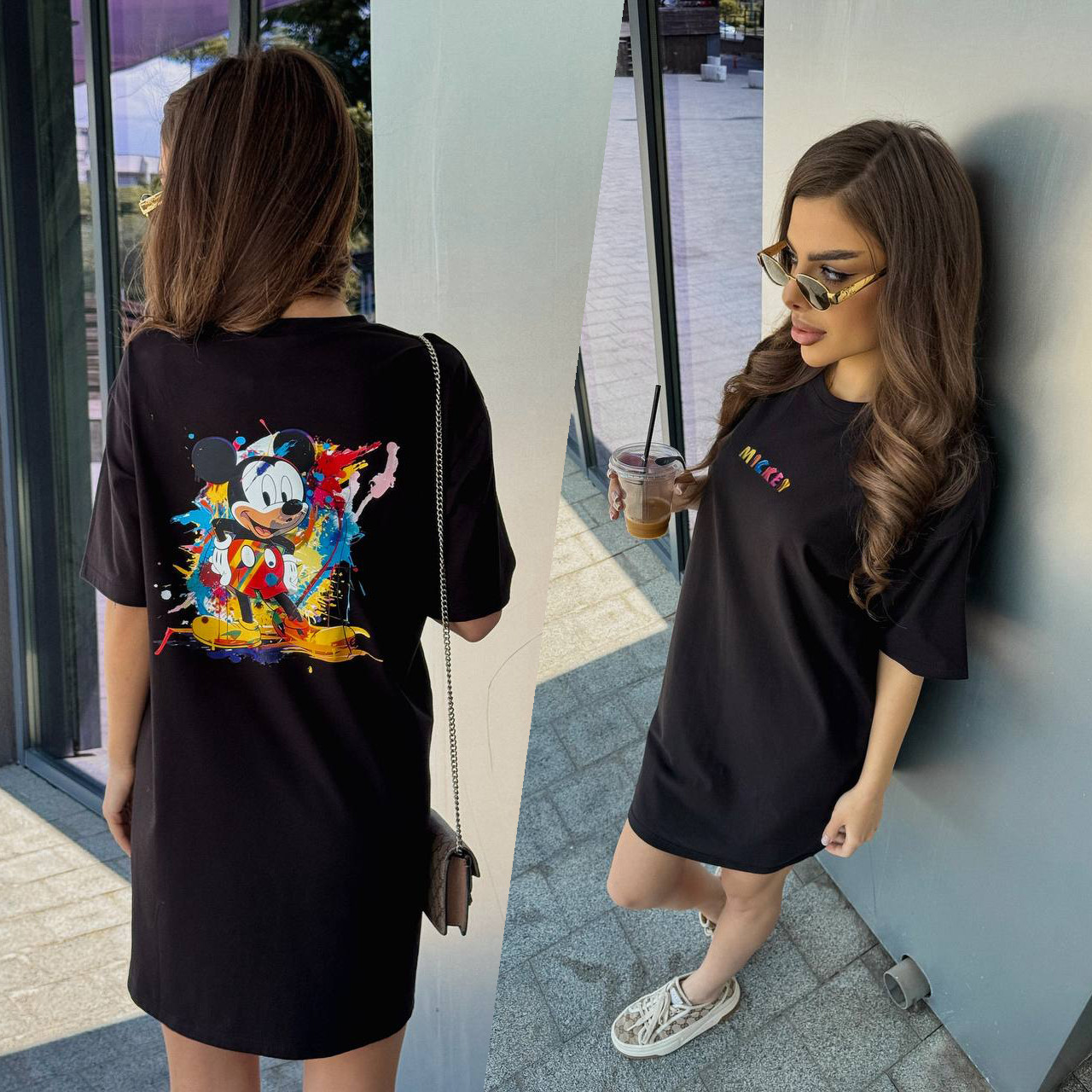 Чорне літнє плаття-футболка "Mickey"