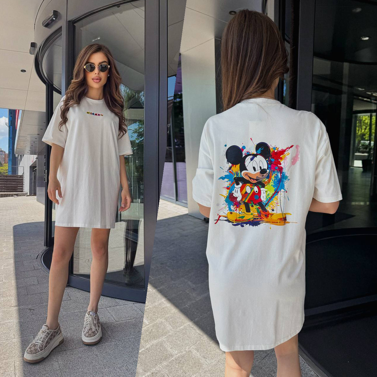 Молочне літнє плаття-футболка "Mickey"