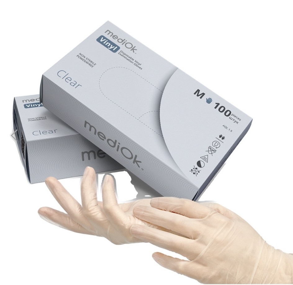 Вінілові рукавички MediOk Clear, безбарвні, 100 шт/уп