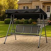 Большая трехместная качеля COMFORT с навесом: качеля для дачи и сада (170х153х118 см) нагрузка до 250 кг Серый