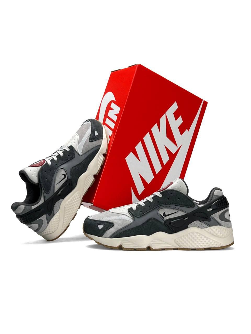 Чоловічі кросівки Nike Air Huarache Grey Black, кеди чоловічі шкіра замша текстиль сірі. Чоловіче взуття, фото 1