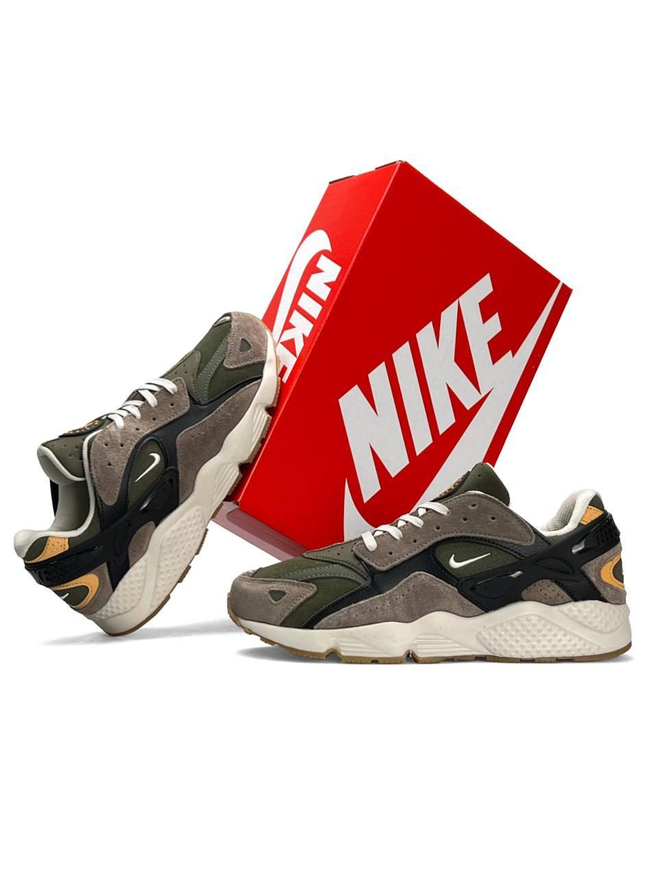 Чоловічі кросівки Nike Air Huarache Brown Khaki, кеди чоловічі шкіра замша текстиль коричневі. Чоловіче взуття