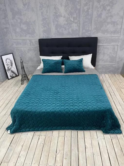 Стьобане покривало євро 210х230 бірюза+2 подушки 40х60, фото 1