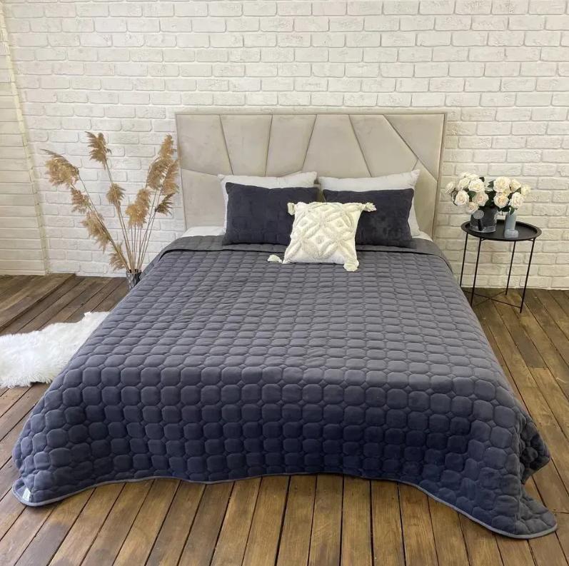 Стьобане покривало євро 210х230 графит+2 подушки 40х60