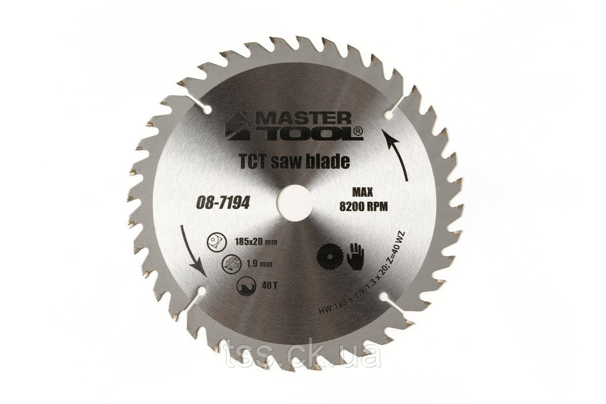 Диск пиляльний для дерева MASTERTOOL з твердосплавними напайками 185х20х40Т адаптер 20-16 08-7194