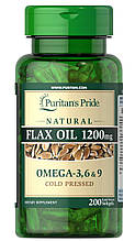 Лляне олія, Flax Oil, Puritan's Pride, 1200 мг, натуральне, 200 гелевих капсул