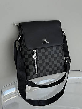 Чоловіча сумка месенджер Louis Vuitton через плече чорний шаховий Луї Віттон