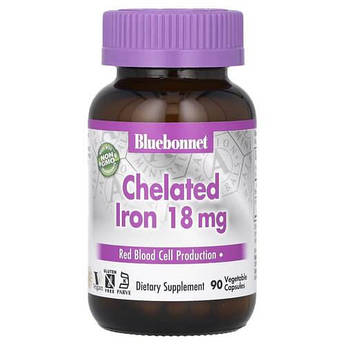 Bluebonnet Chelated Iron 18 mg 90 рослинних капсул