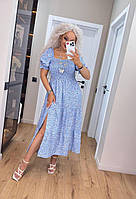Літній жіночий сарафан міді з розрізом. Легка жіноча сукня оверсайз в квітковий принт "Анжеліна " р. 44-50