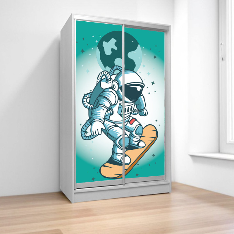 Шафа купе Астронавт, дитяча шафа купе 2/3/4 двері, шафа для одягу фотодрук, фото 1