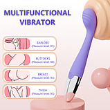 Фіолетовий вібратор із вигнутою головкою, Силіконовий вібростимулятор точки G та клітора, Інтимні іграшки, фото 5