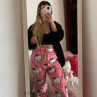 Штани/штаны hello kitty хелоу кітті/плюшеві/піжамні штани у рожевому кольорі