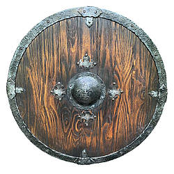 Середньовічний круглий бойовий щит воїна "Лілія", дерев'яний круглий щит, ручна робота