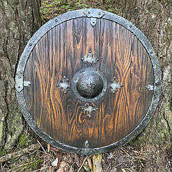 Круглий дерев'яний щит ручної роботи "Лілія", декор у середньовічному стилі