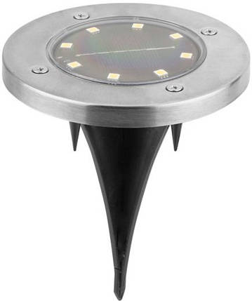 Садовий світильник на сонячній батареї з кілочком, 8 LED, круглий корпус (36), фото 1