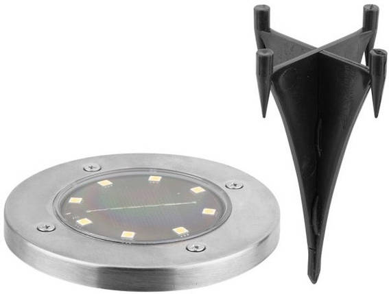 Садовий світильник на сонячній батареї з кілочком, 8 LED, круглий корпус (36), фото 2