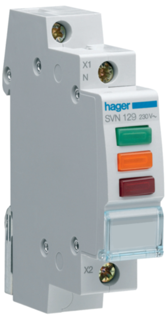 Сигнальний індикатор фаз триколірний LED 230V AC SVN129 Hager на DIN-рейку