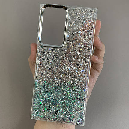 Чохол для Samsung Galaxy Note 20 Ultra прозорий чохол з бірюзовими блискітками на самсунг нот 20 ультра q08u, фото 1