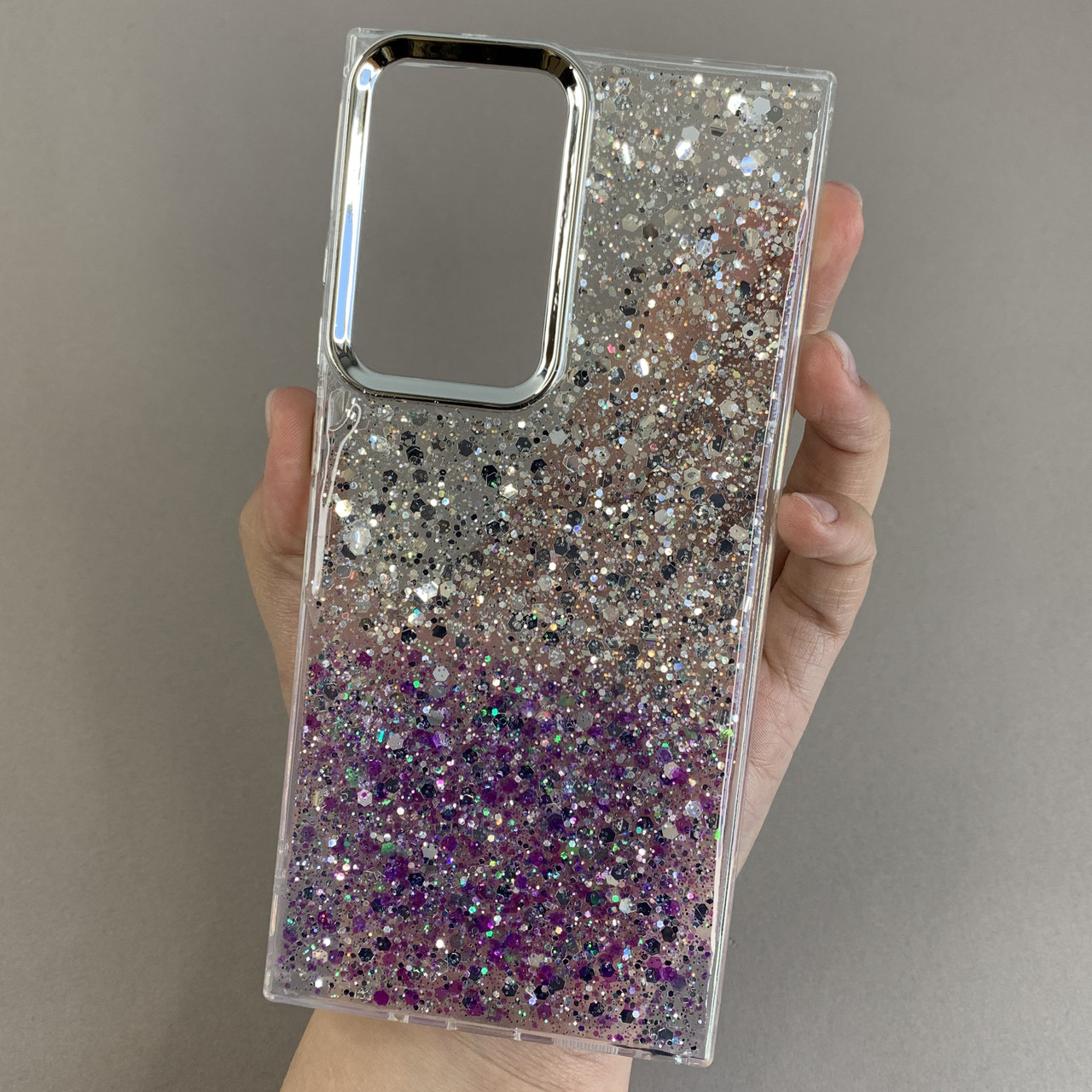 Чохол для Samsung Galaxy Note 20 Plus прозорий чохол із бузковими блискітками на самсунг нот 20 плюс q08u