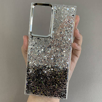 Чохол для Samsung Galaxy Note 20 Plus прозорий чохол з чорними блискітками на самсунг нот 20 плюс q08u, фото 1