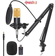 Студійний мікрофон Manchez BM800 (Jack 3.5 мм) зі стійкою пантограф і поп-фільтром Black/Gold