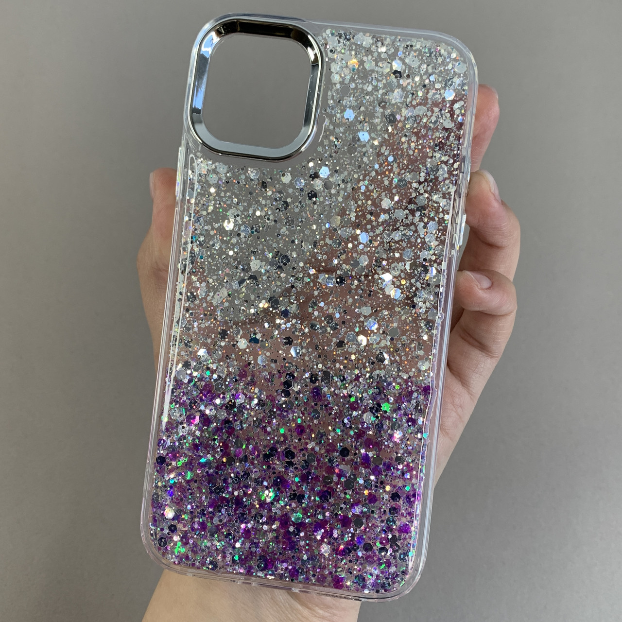 Чохол для iPhone 11 прозорий чохол із бузковими блискітками на телефон айфон 11 q08u