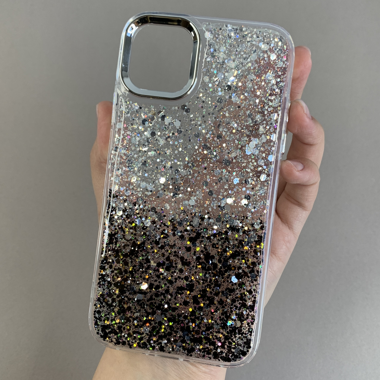 Чохол для iPhone 11 прозорий чохол із чорними блискітками на телефон айфон 11 q08u