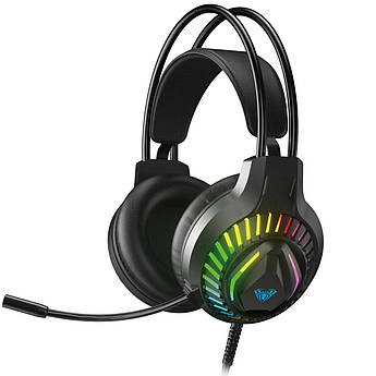 Дротова ігрова гарнітура Aula S605 Wired Gaming Headset Black — комфорт, підсвітка, звук із характером
