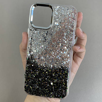 Чохол для iPhone 12 Pro прозорий чохол із чорними блискітками на телефон айфон 12 про q08u, фото 1