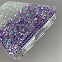 Чохол для iPhone 12 Pro прозорий чохол із бузковими блискітками на телефон айфон 12 про q08u, фото 4