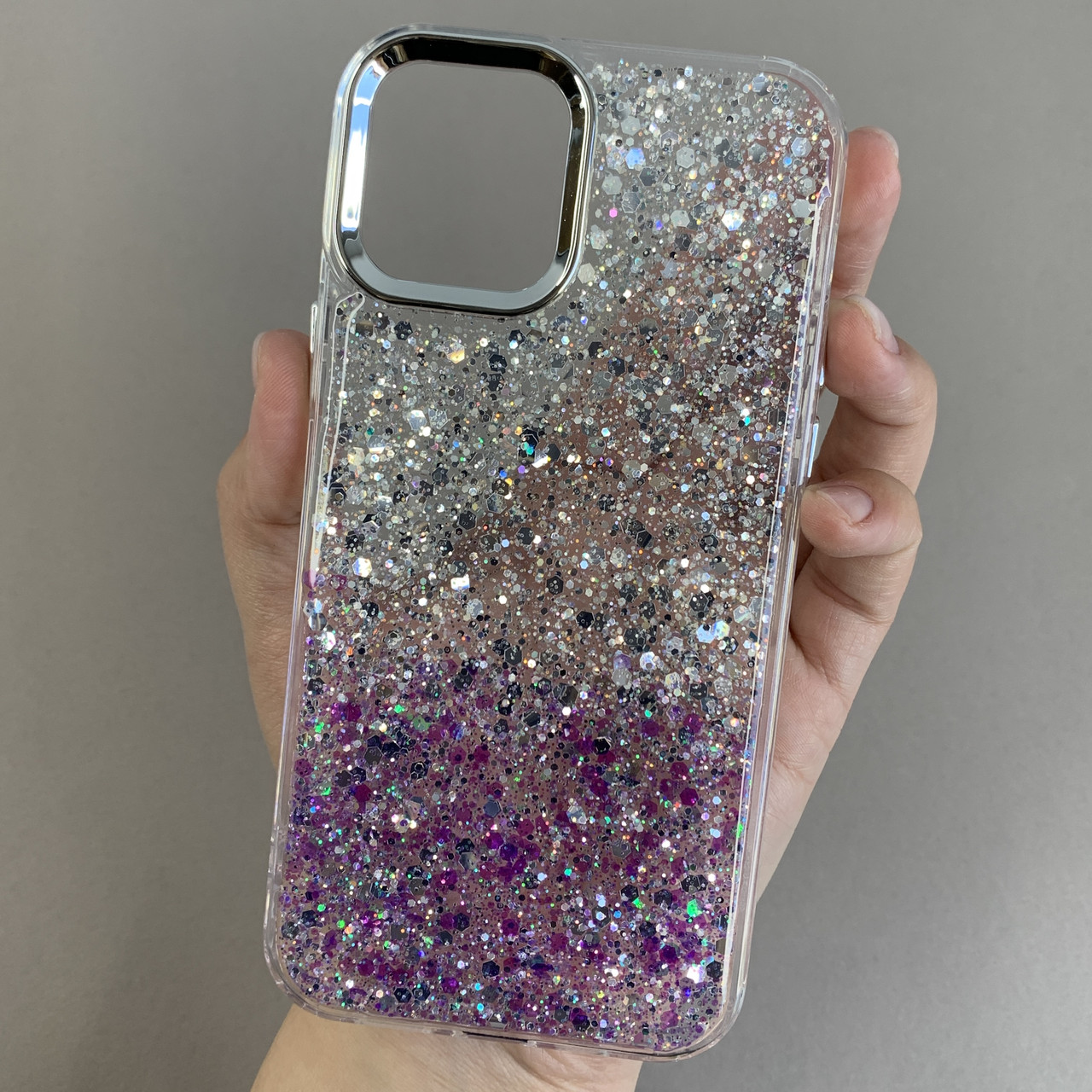 Чохол для iPhone 12 Pro прозорий чохол із бузковими блискітками на телефон айфон 12 про q08u