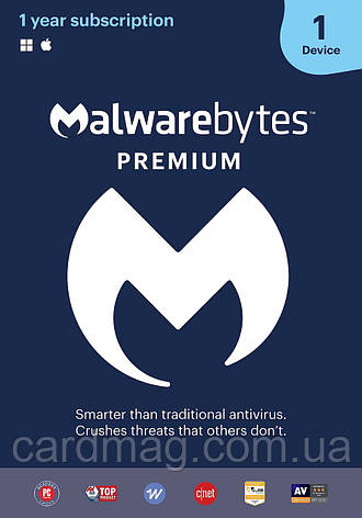 Передплата Malwarebytes Anti-Malware Premium для 1 ПК з ОС Windows/Mac на 12 місяців, фото 1