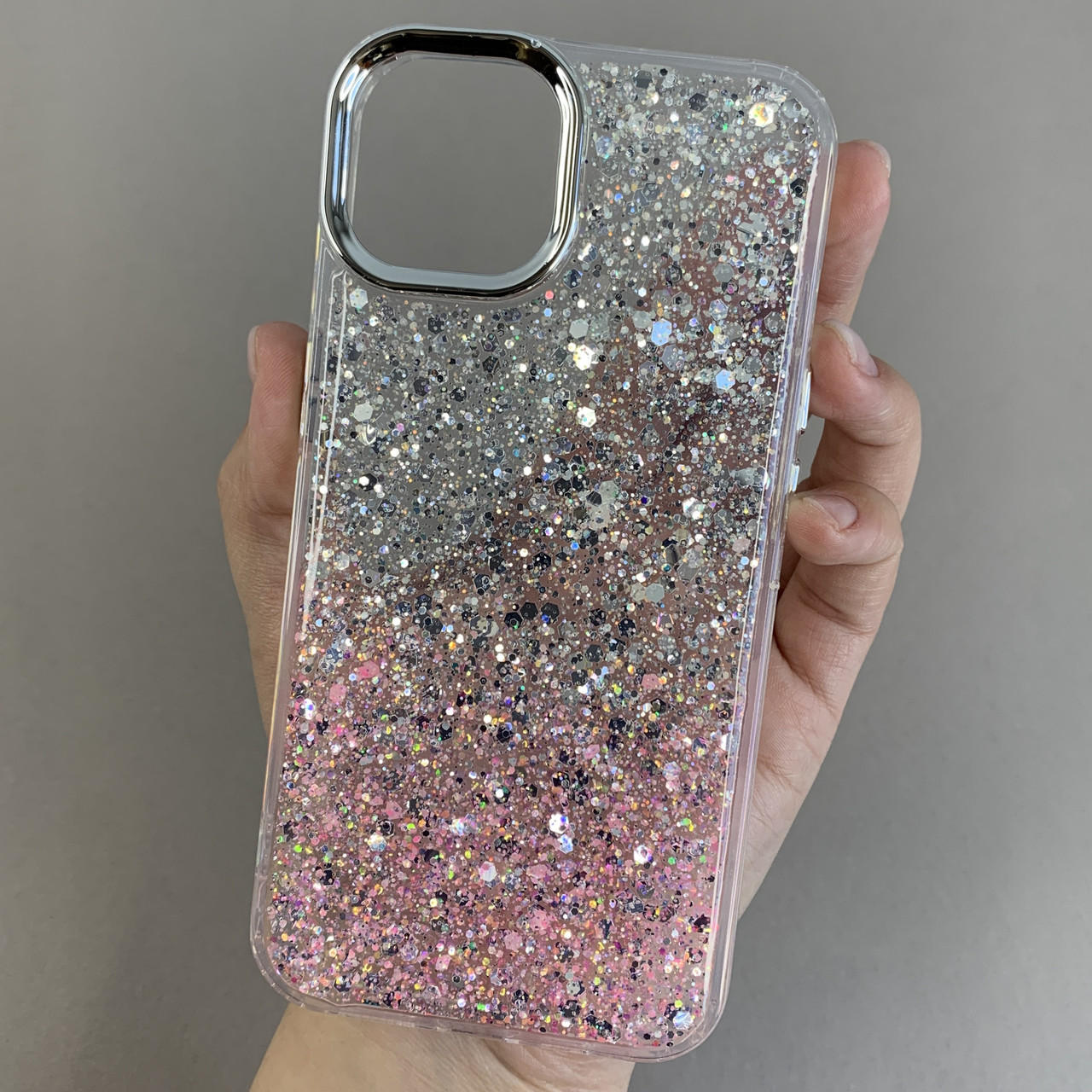 Чохол для iPhone 13 прозорий чохол з рожевими блискітками на телефон айфон 13 q08u