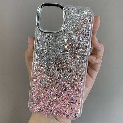 Чохол для iPhone 13 прозорий чохол з рожевими блискітками на телефон айфон 13 q08u, фото 1