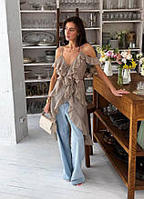 Блузка з воланами бежева ART KNIT L