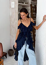 Блузка з воланами довга cиня ART KNIT