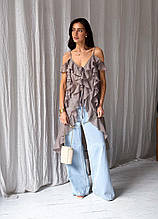 Блузка з воланами довга кавова ART KNIT